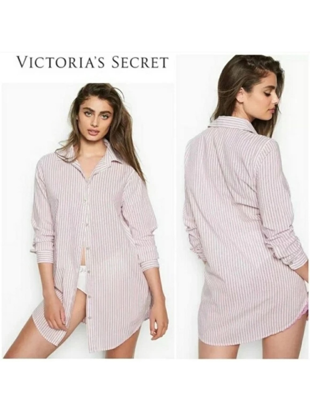 Victoria's Secret Pink & White Striped Button Sleepshirt Intimate Nightgown